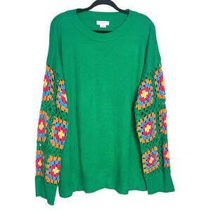 CHIC SOUL SWEATER QUEEN OF PEACE KELLY GREEN GRANNY AFGHAN CROCHET PLUS SIZE 2X
